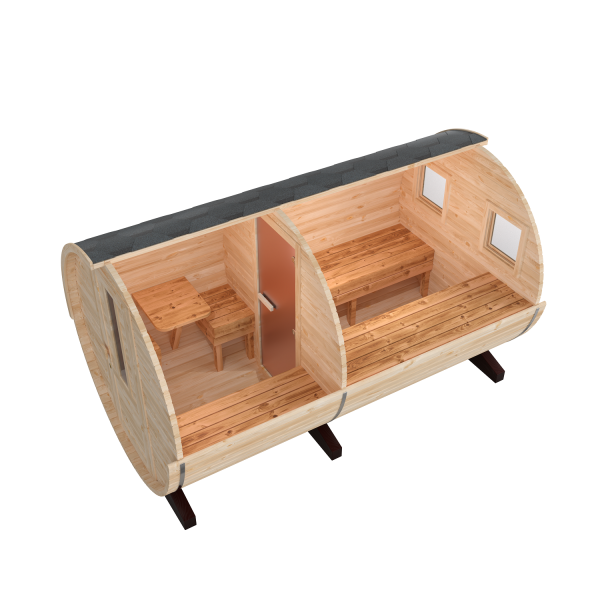 Fasssauna / Gartensauna / Banja / Round 3,5 m mit Vorraum